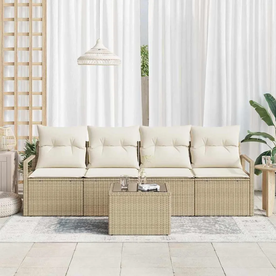 Ensemble de Canapés avec coussin 5 pcs Beige et crème polyrotin - 3