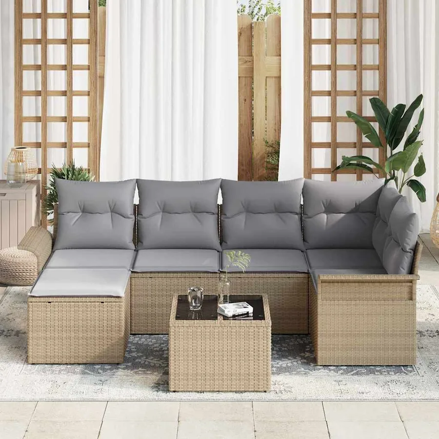 Ensemble de canapé de jardin 7 pcs Beige Poly rotin - 3