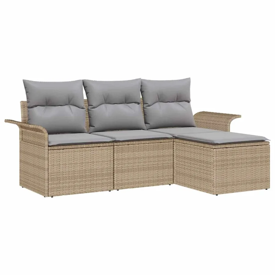 Ensemble de Canapés avec coussin 4 pcs Beige polyrotin - 2