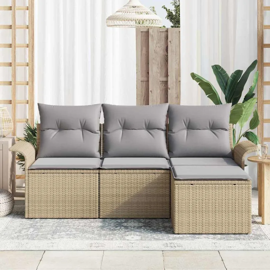 Ensemble de Canapés avec coussin 4 pcs Beige polyrotin - 3