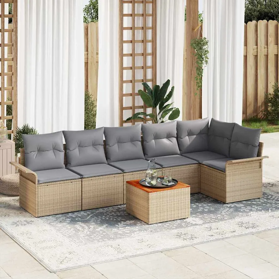 Ensemble de canapé de jardin avec coussin 7 pcs Beige polyrotin