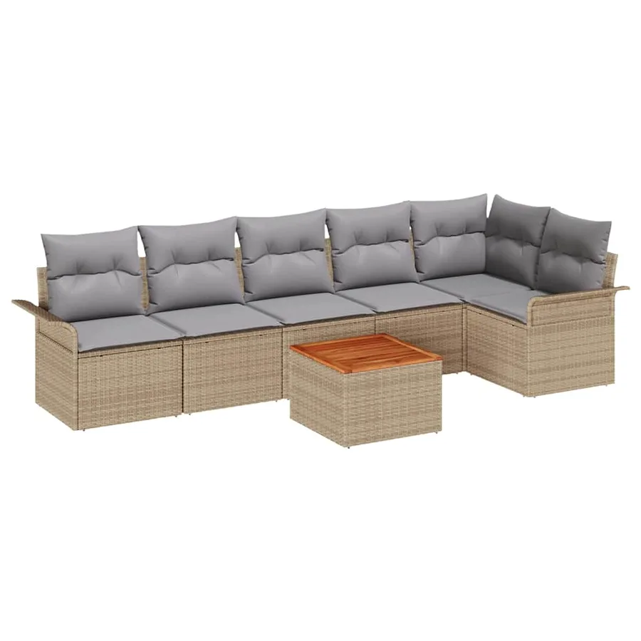 Ensemble de canapé de jardin avec coussin 7 pcs Beige polyrotin - 2