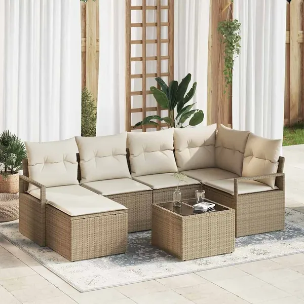 Ensemble de Canapés avec coussin 7 pcs Beige et crème polyrotin
