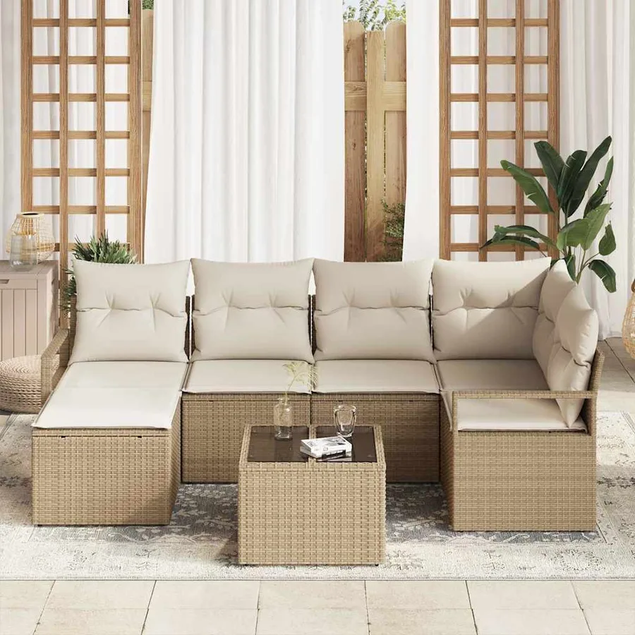 Ensemble de Canapés avec coussin 7 pcs Beige et crème polyrotin - 3