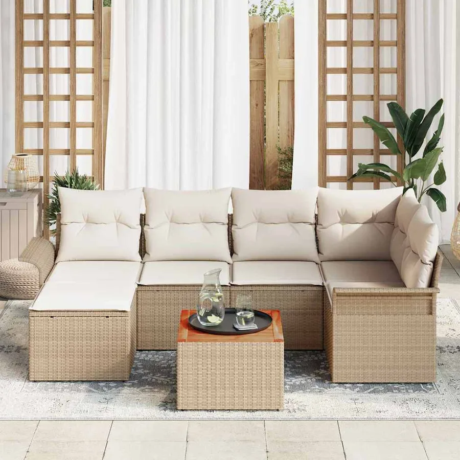 Ensemble de canapé de jardin 7 pcs Beige et crème polyrotin - 3