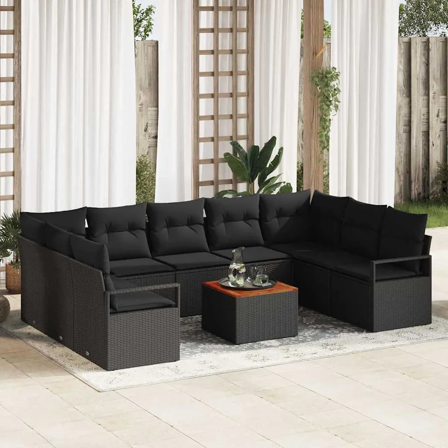 Ensemble de canapé de jardin 10 pcs Noir polyrotin