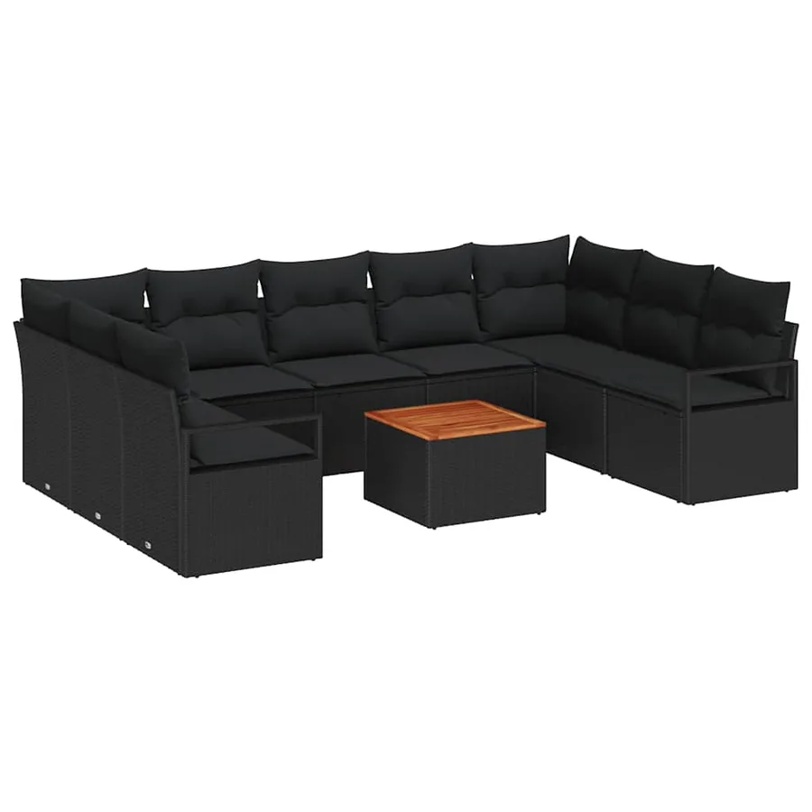 Ensemble de canapé de jardin 10 pcs Noir polyrotin - 2
