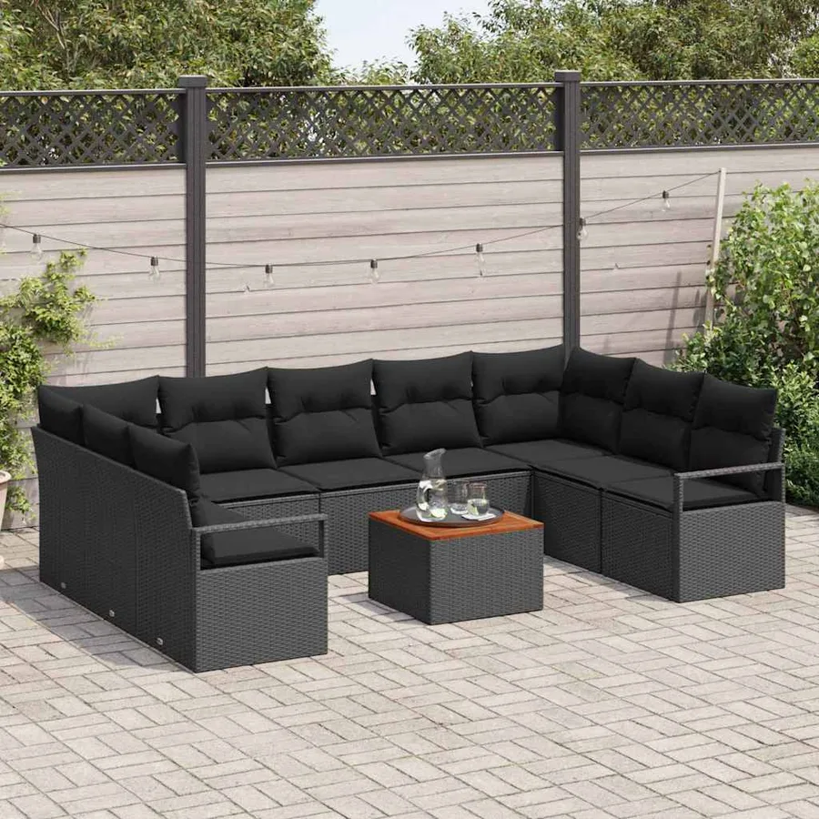 Ensemble de canapé de jardin 10 pcs Noir polyrotin - 3