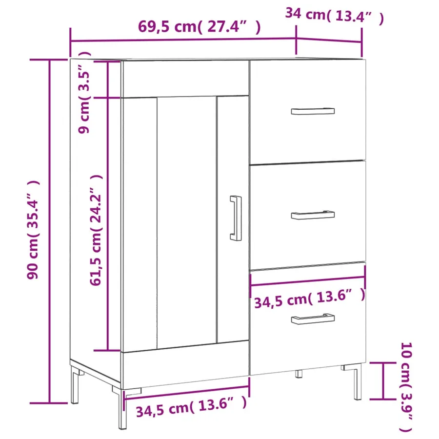 Buffet Blanc brillant 69,5x34x90 cm Bois d'ingénierie - 14