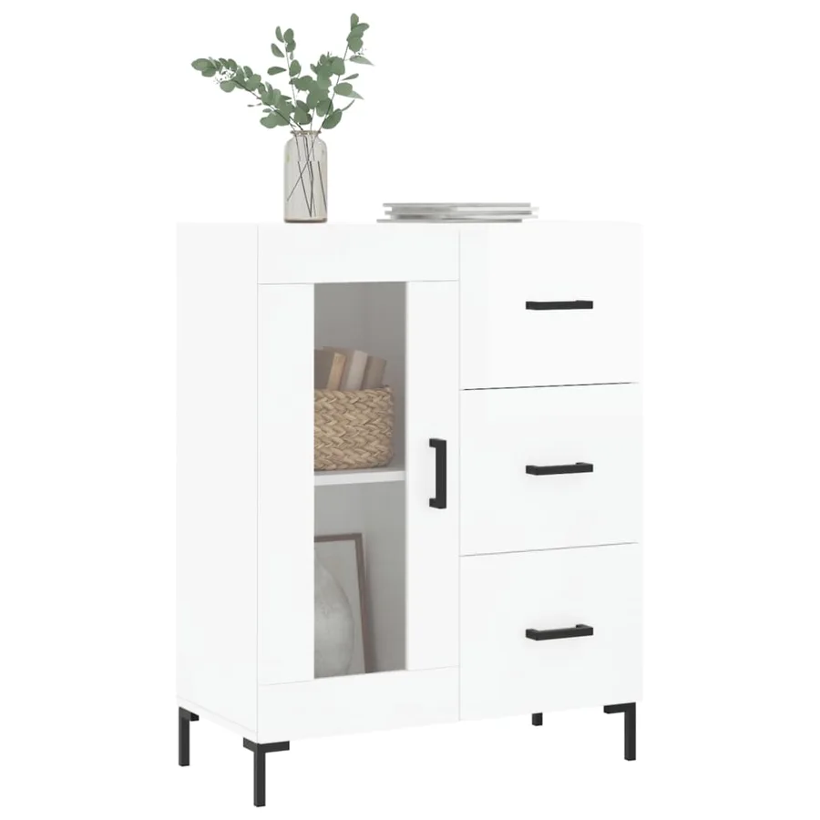 Buffet Blanc brillant 69,5x34x90 cm Bois d'ingénierie - 3