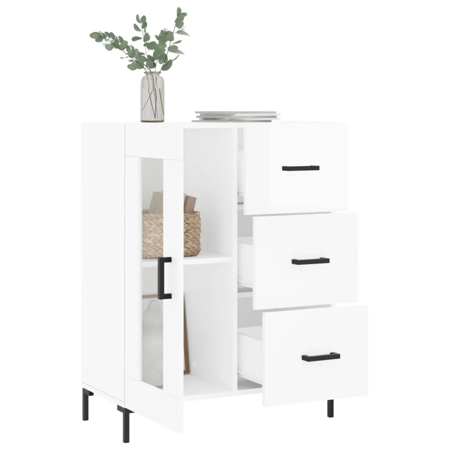Buffet Blanc brillant 69,5x34x90 cm Bois d'ingénierie - 4