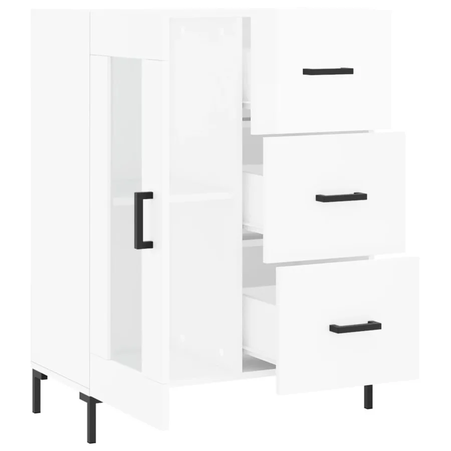 Buffet Blanc brillant 69,5x34x90 cm Bois d'ingénierie - 6