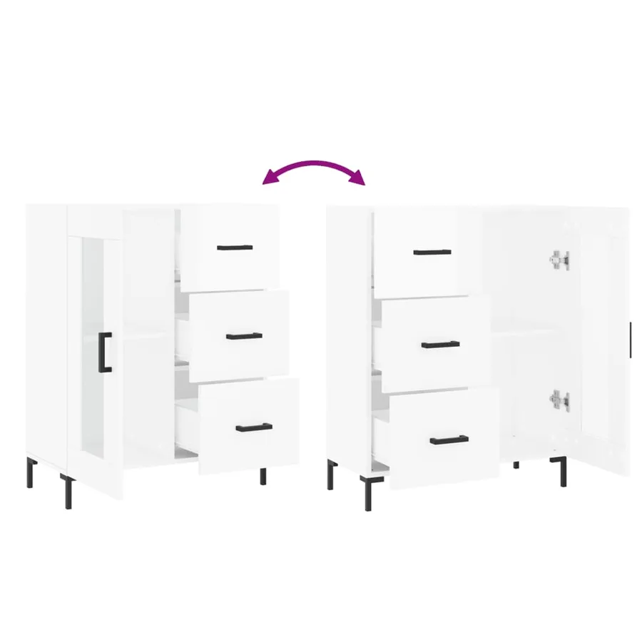 Buffet Blanc brillant 69,5x34x90 cm Bois d'ingénierie - 9