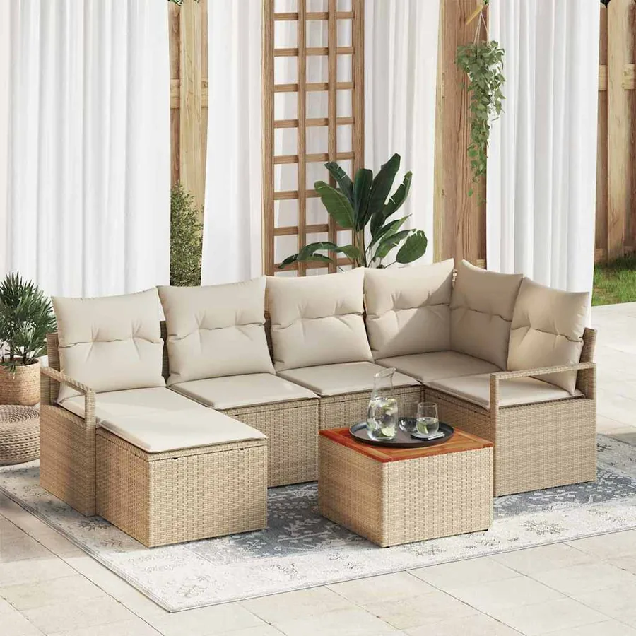 Ensemble de canapé de jardin 7 pcs Beige et crème polyrotin