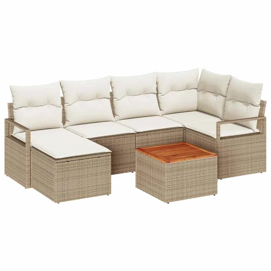 Ensemble de canapé de jardin 7 pcs Beige et crème polyrotin - 2