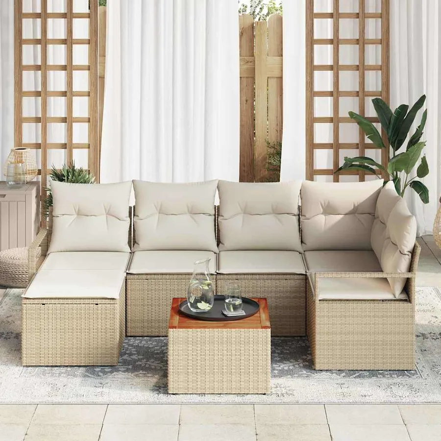 Ensemble de canapé de jardin 7 pcs Beige et crème polyrotin - 3