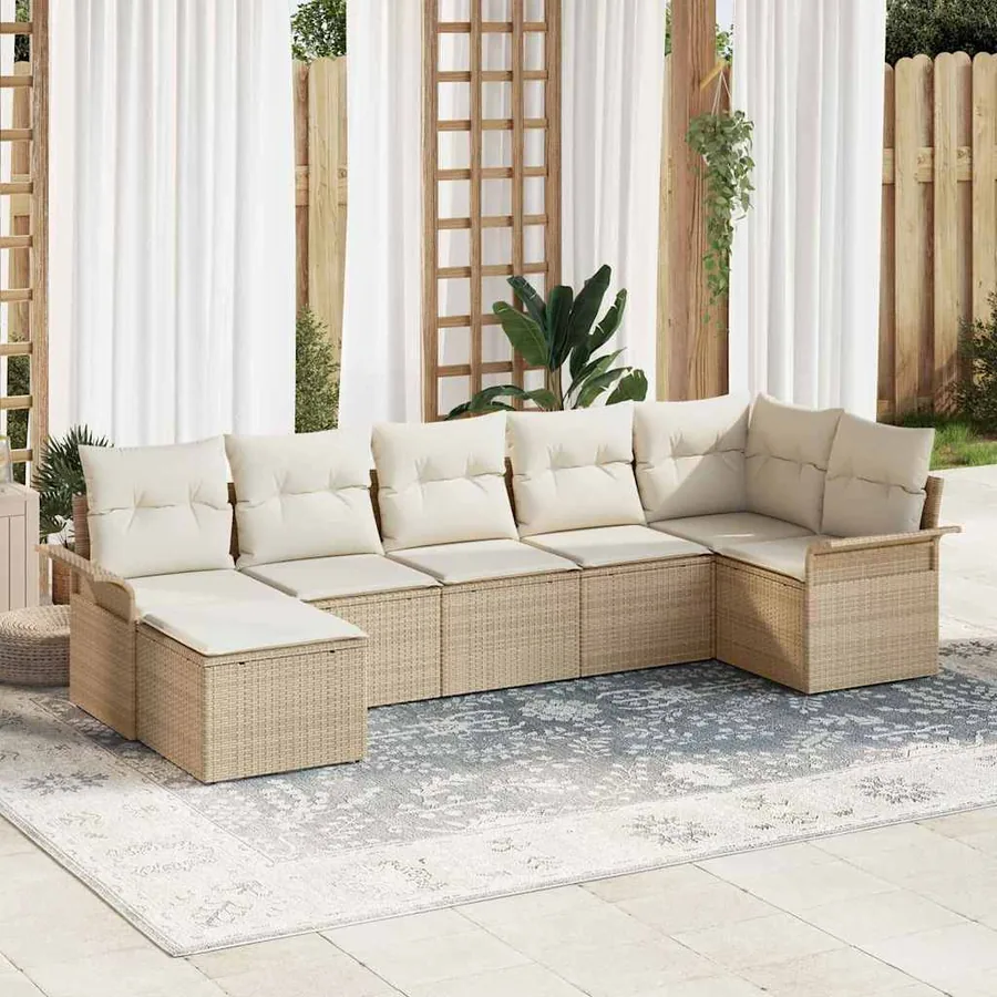 Ensemble de canapé de jardin 7 pcs Beige Poly rotin