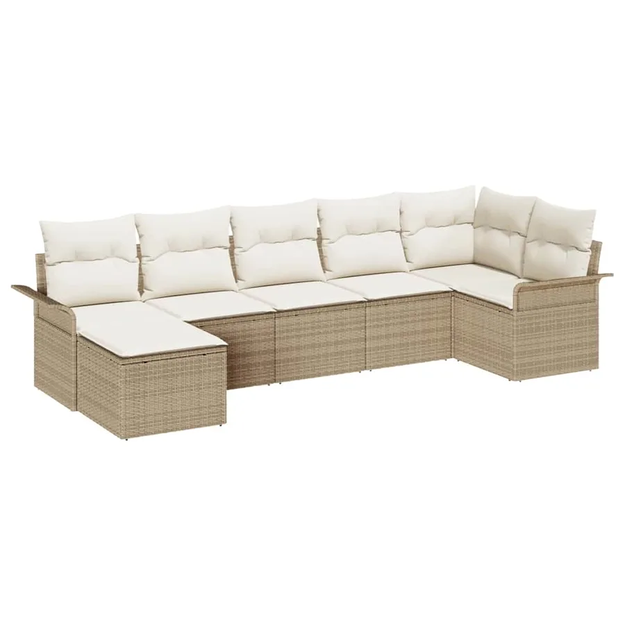 Ensemble de canapé de jardin 7 pcs Beige Poly rotin - 2