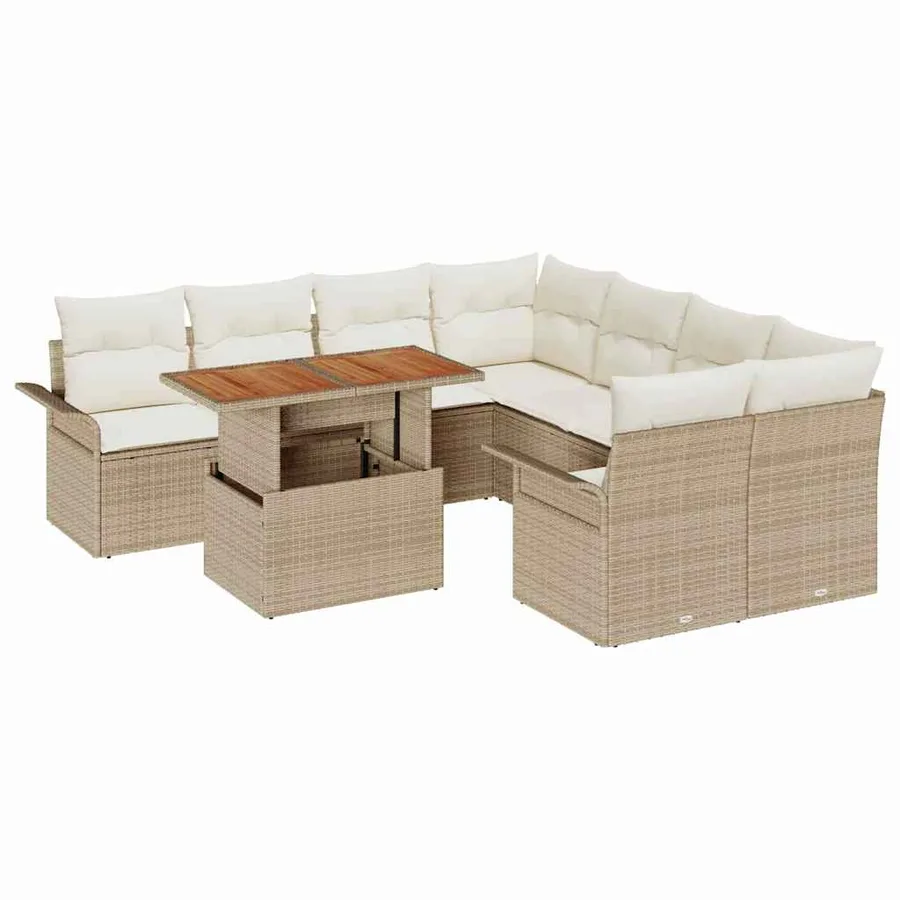 Ensemble de canapé de jardin 9 pcs Beige Poly rotin - 2