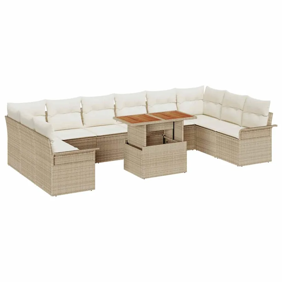Ensemble de canapé de jardin 11 pcs Beige Poly rotin - 2