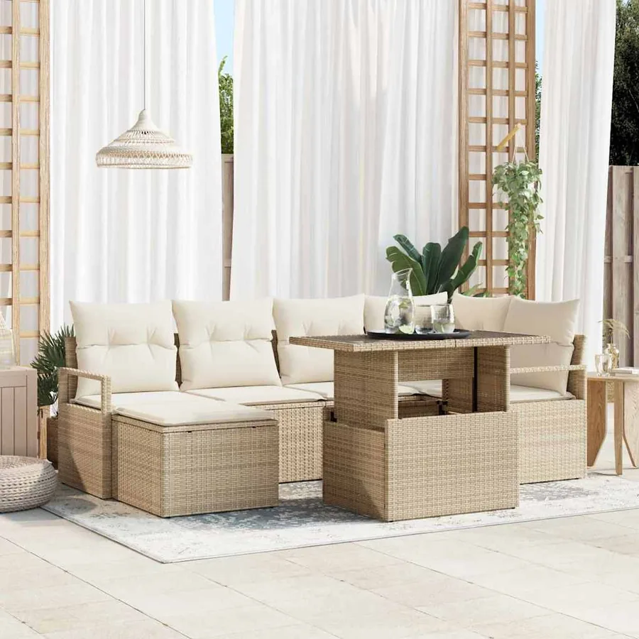 Ensemble de canapé de jardin 7 pcs Beige Poly rotin