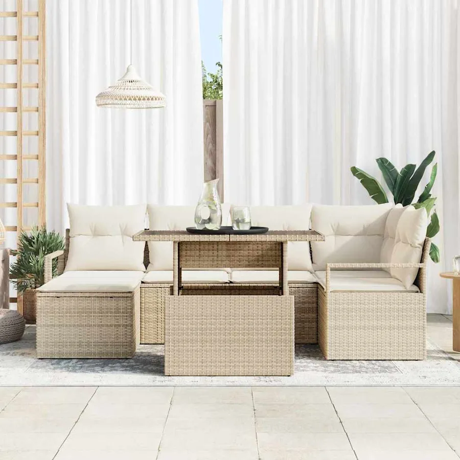 Ensemble de canapé de jardin 7 pcs Beige Poly rotin - 3