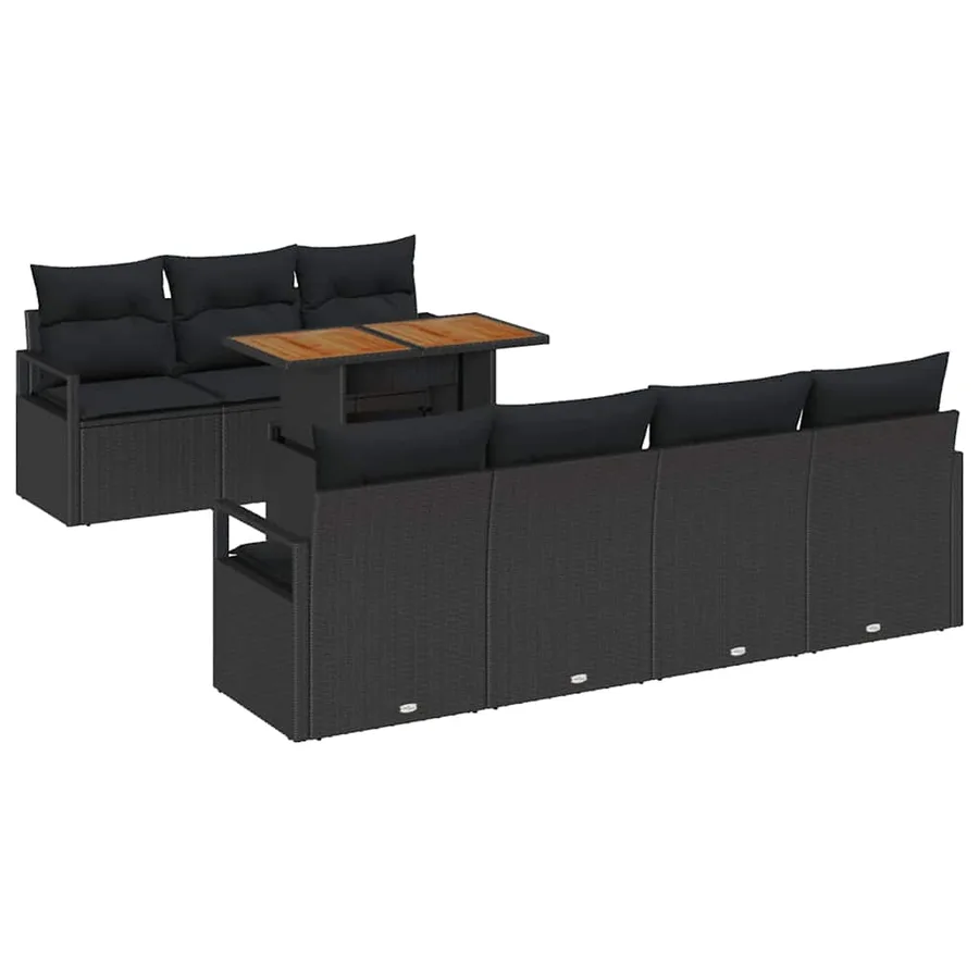 Ensemble de canapé de jardin 8 pcs Noir Poly rotin - 2