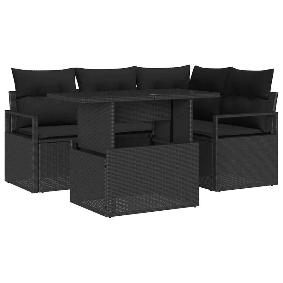 Ensemble de canapé de jardin avec coussin 5 pcs Noir Poly rotin - 2