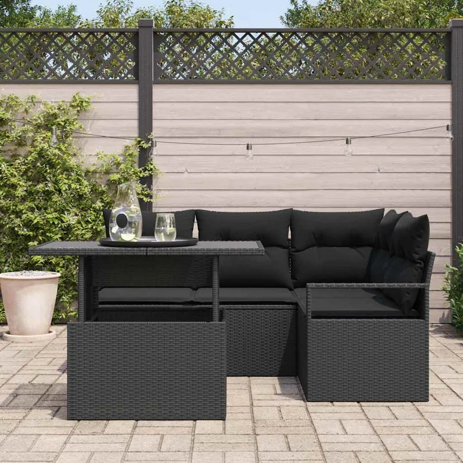 Ensemble de canapé de jardin avec coussin 5 pcs Noir Poly rotin - 3