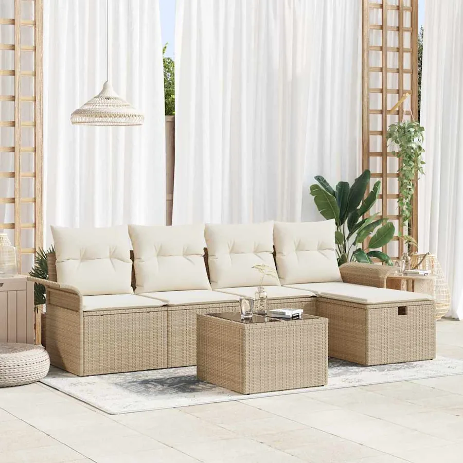 Ensemble de canapé de jardin 6 pcs Beige Poly rotin