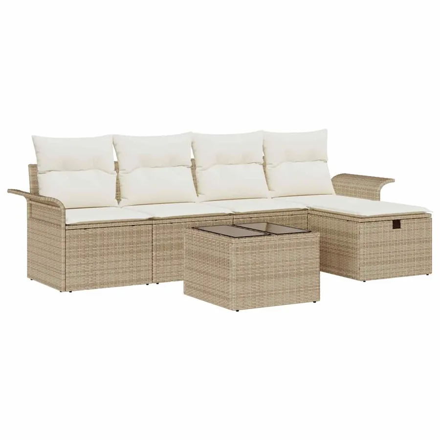 Ensemble de canapé de jardin 6 pcs Beige Poly rotin - 2