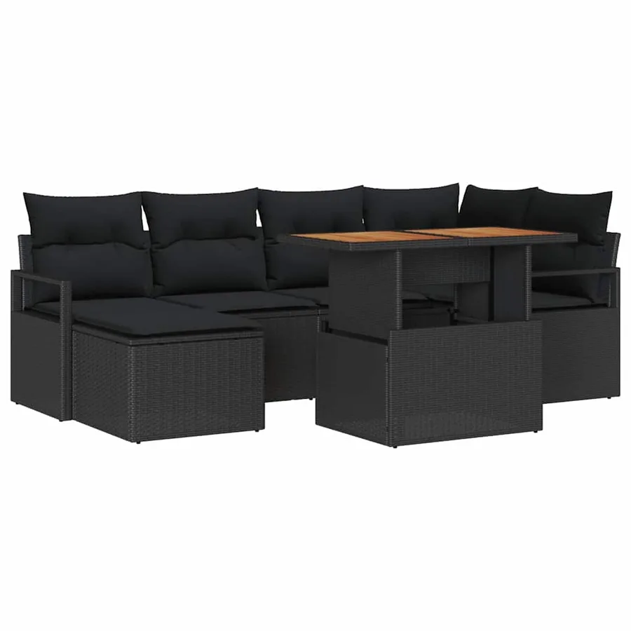 Ensemble de canapé de jardin 7 pcs Noir Poly rotin - 2