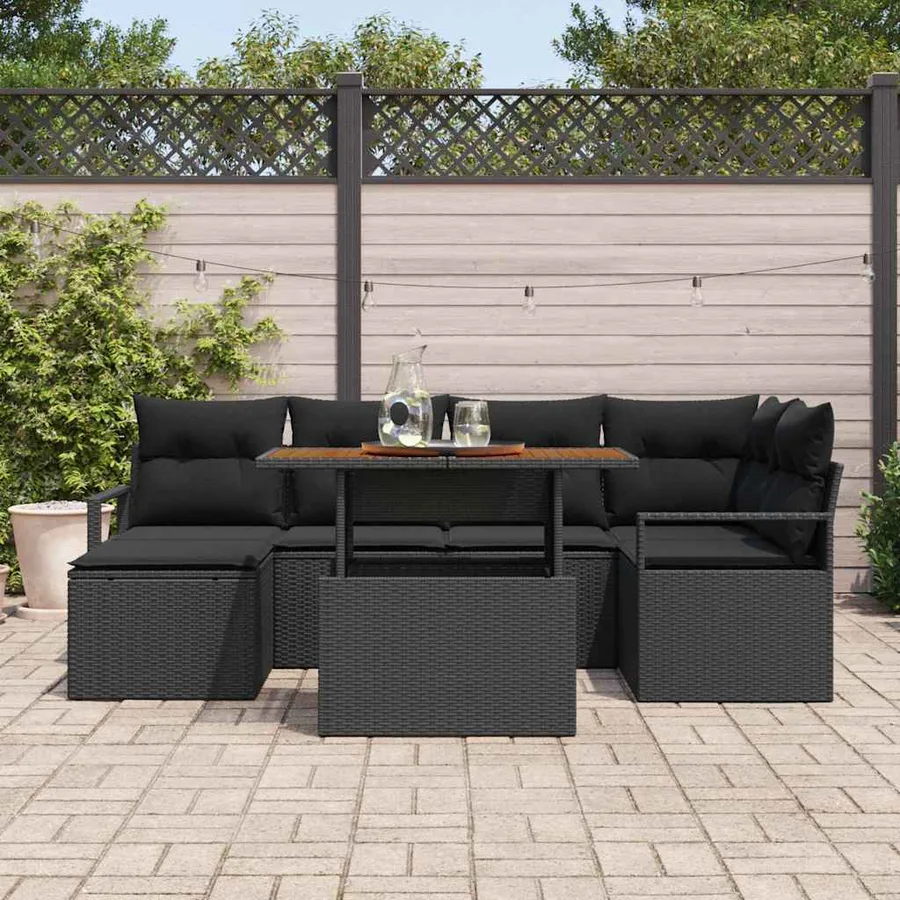 Ensemble de canapé de jardin 7 pcs Noir Poly rotin - 3