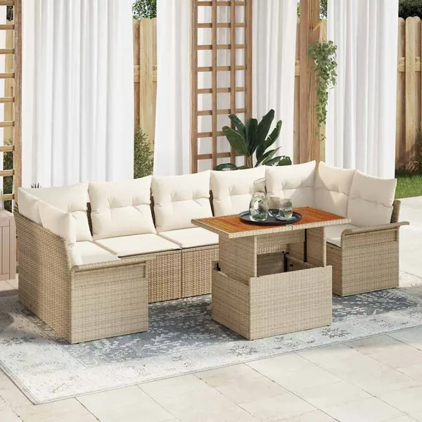 Ensemble de canapé de jardin 8 pcs Beige Poly rotin