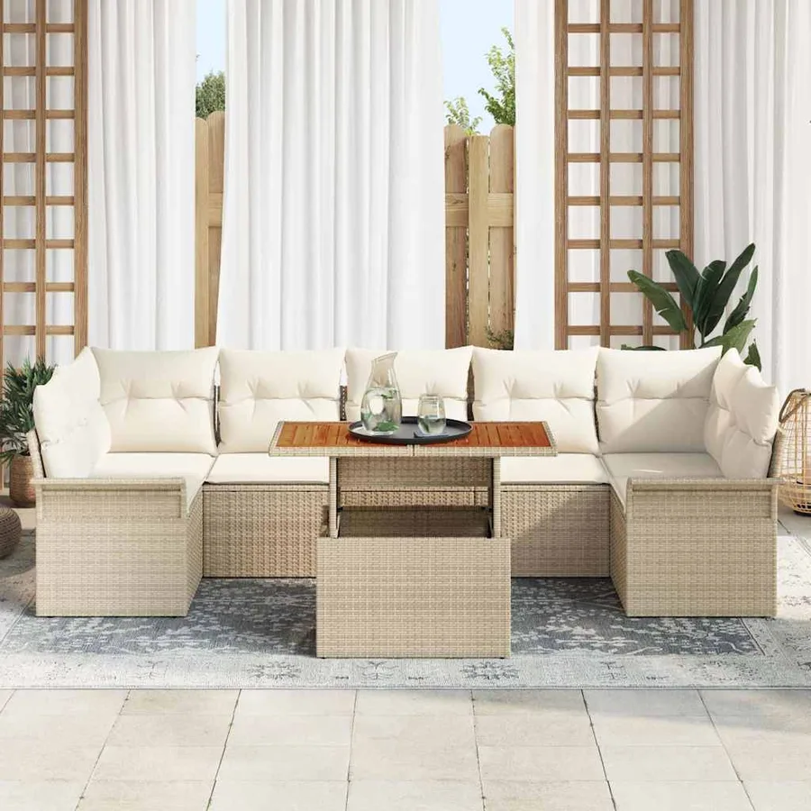 Ensemble de canapé de jardin 8 pcs Beige Poly rotin - 3