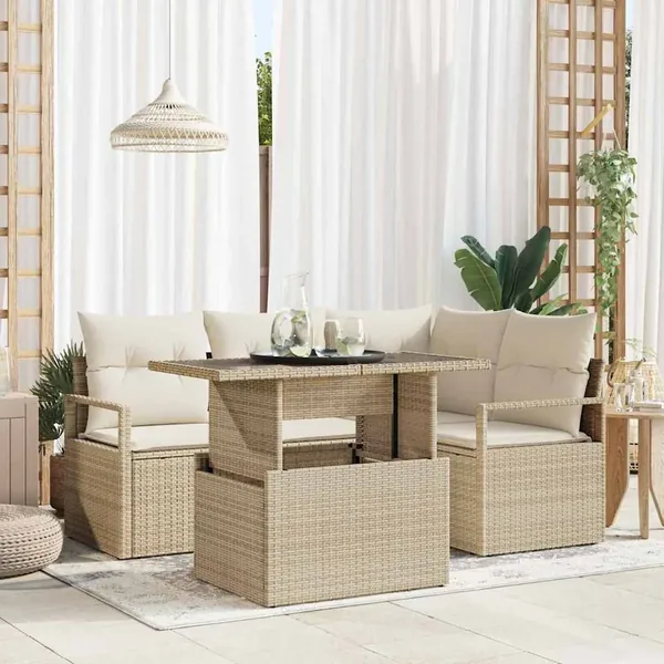 Ensemble de canapé de jardin 5 pcs Beige Poly rotin