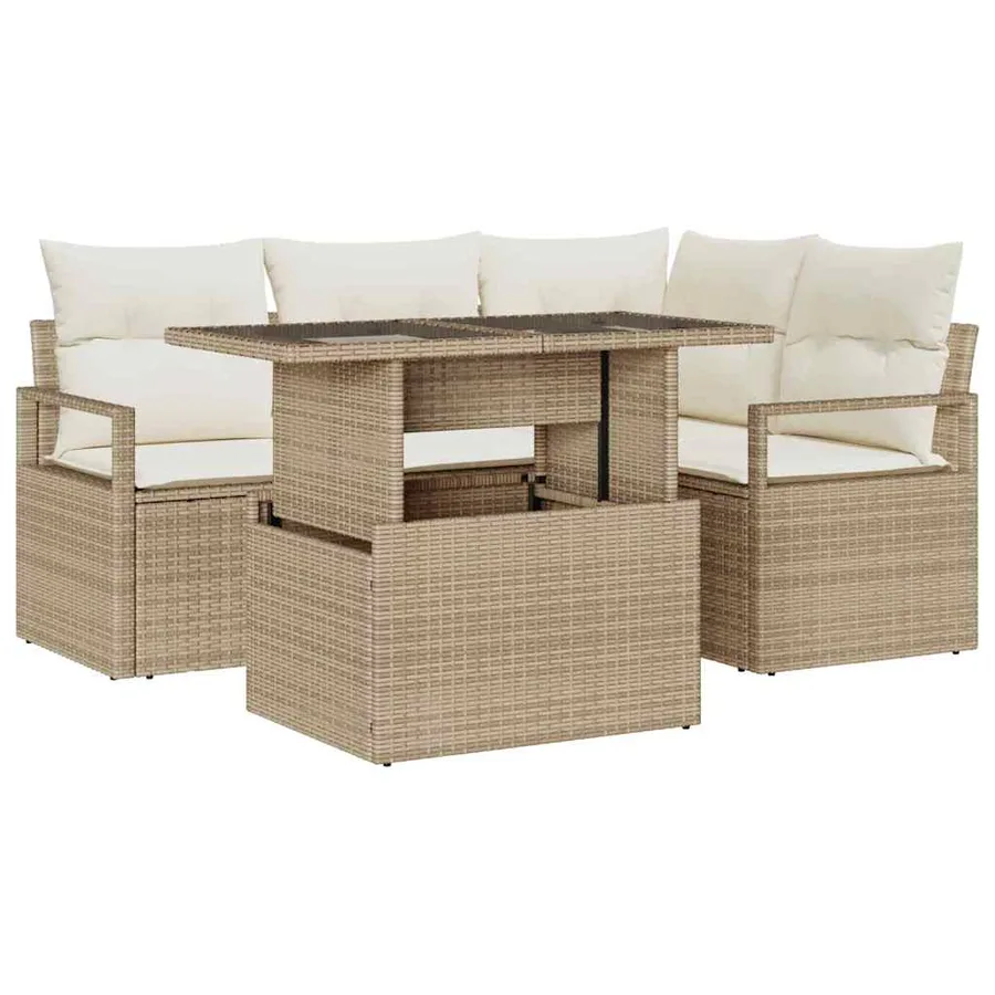 Ensemble de canapé de jardin 5 pcs Beige Poly rotin - 2