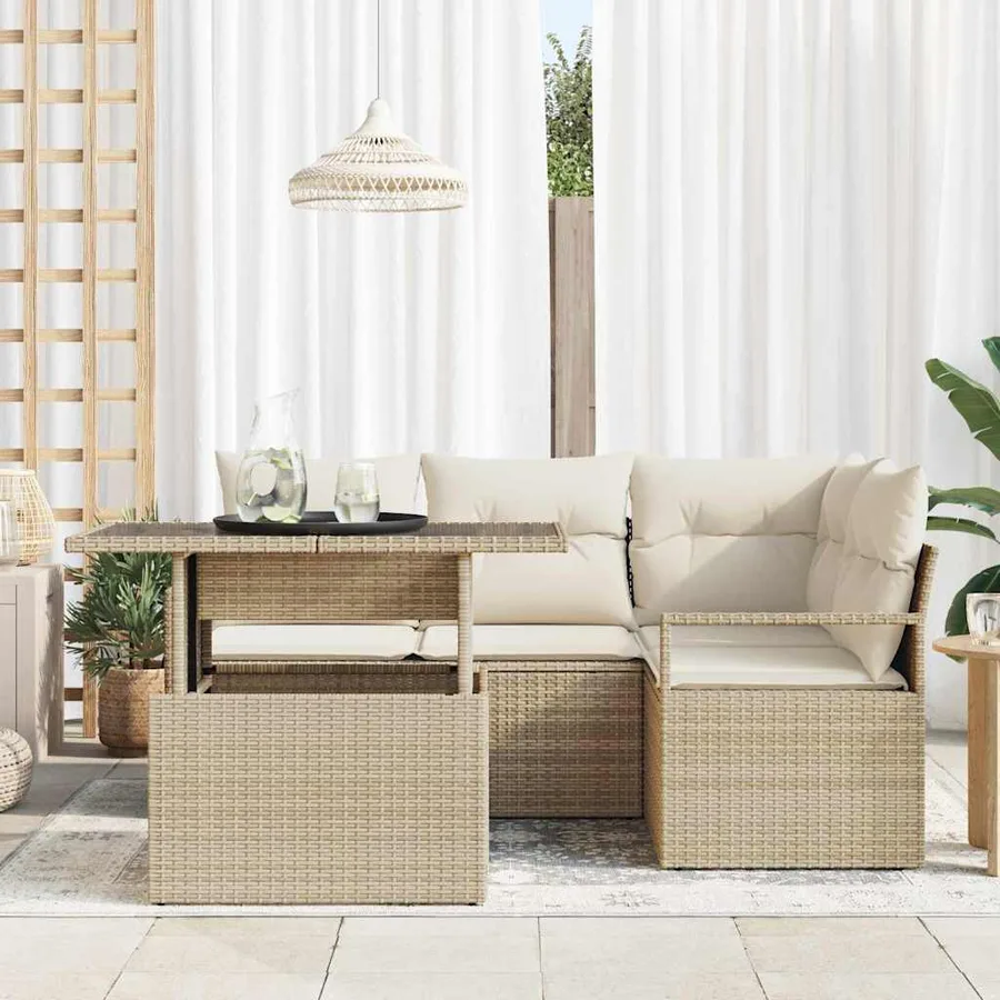 Ensemble de canapé de jardin 5 pcs Beige Poly rotin - 3