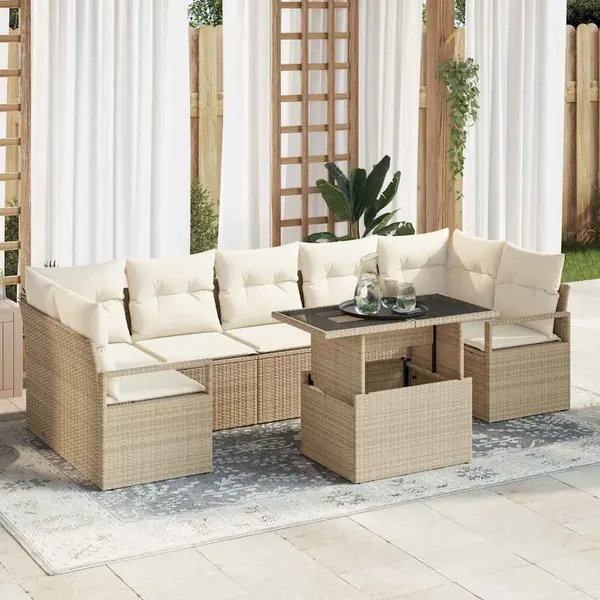 Ensemble de canapé de jardin 8 pcs Beige Poly rotin