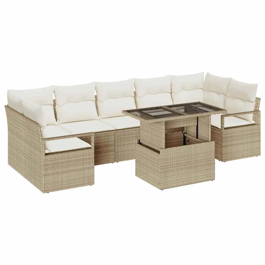 Ensemble de canapé de jardin 8 pcs Beige Poly rotin - 2