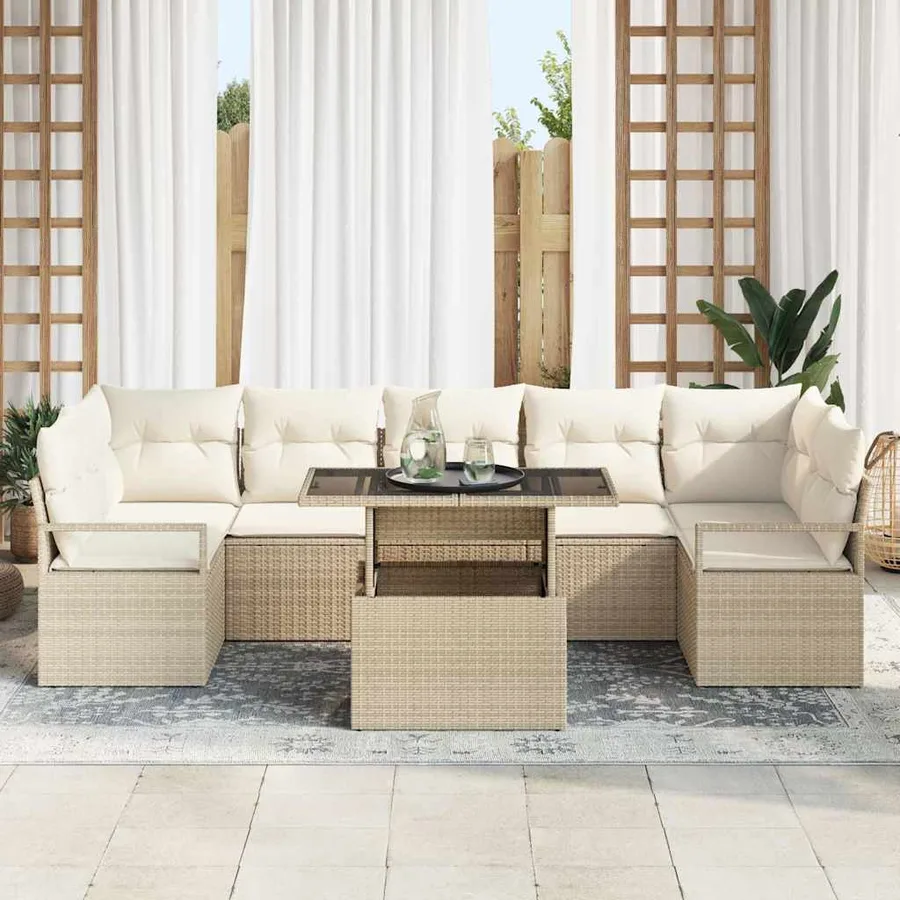 Ensemble de canapé de jardin 8 pcs Beige Poly rotin - 3