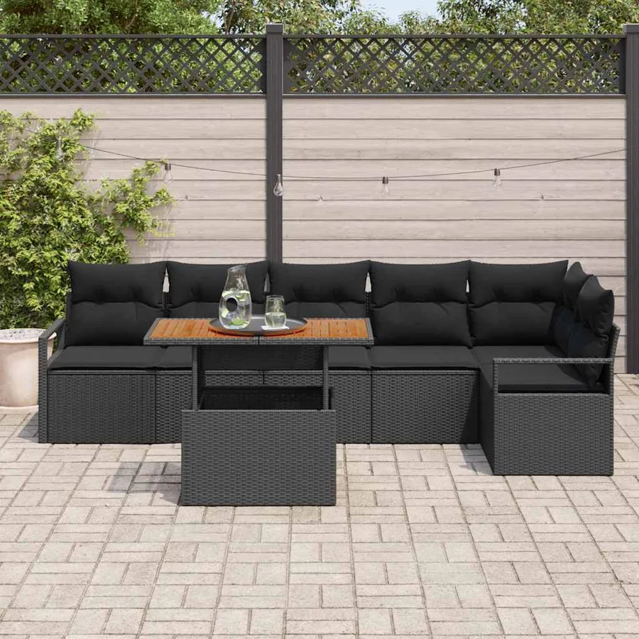 Ensemble de canapé de jardin 7 pcs Noir Poly rotin - 3