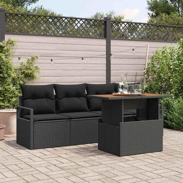 Ensemble de canapé de jardin 5 pcs Noir Poly rotin
