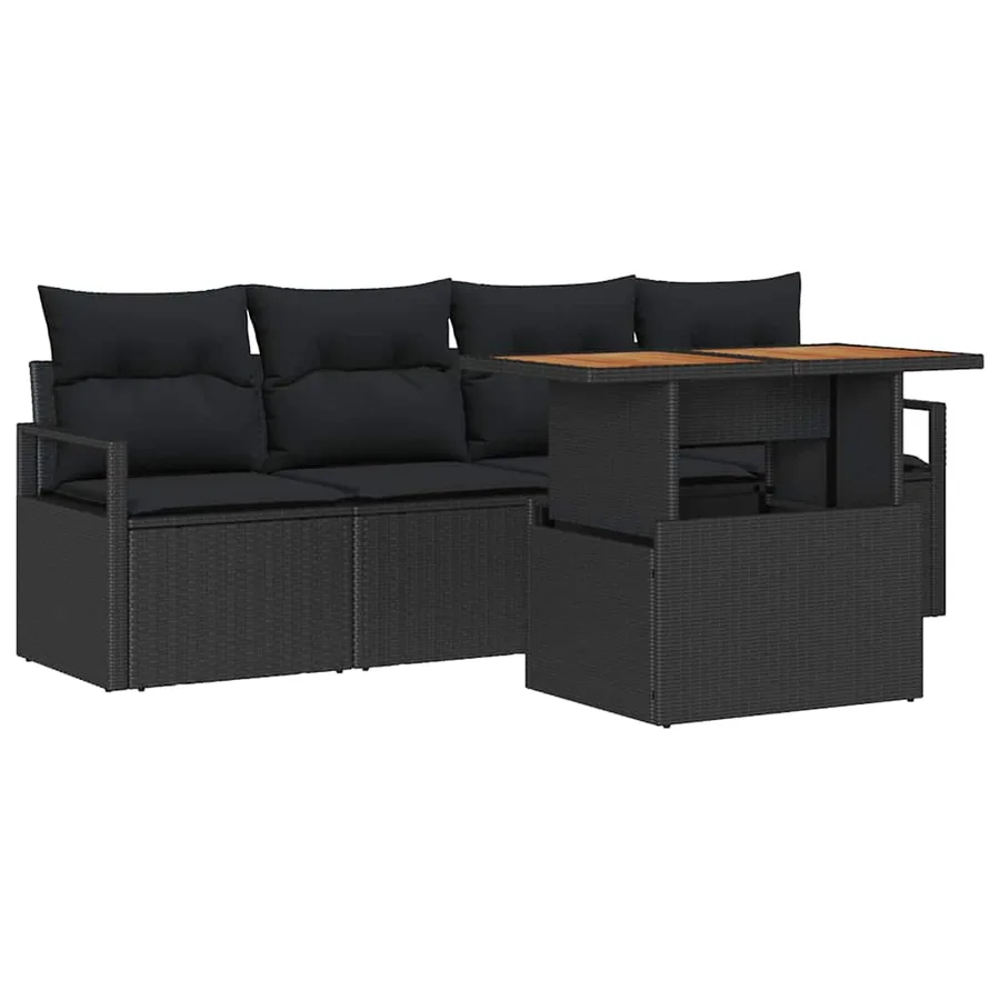 Ensemble de canapé de jardin 5 pcs Noir Poly rotin - 2