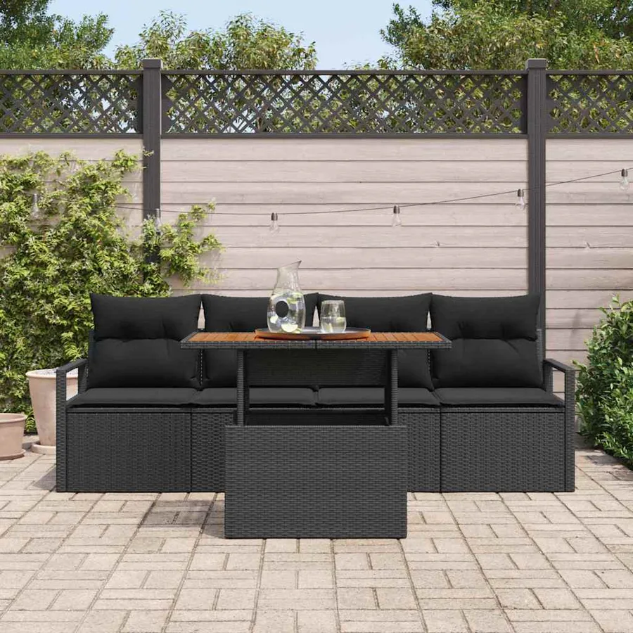 Ensemble de canapé de jardin 5 pcs Noir Poly rotin - 3