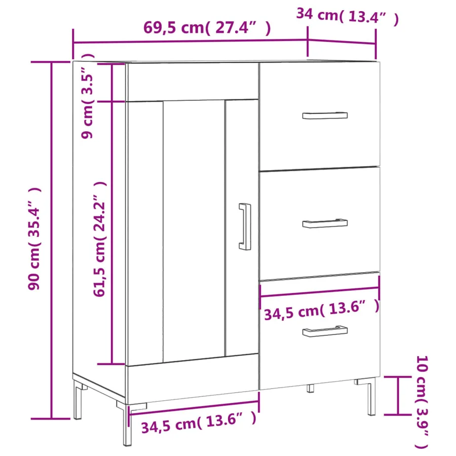 Buffet blanc 69,5x34x90 cm bois d'ingénierie - 14