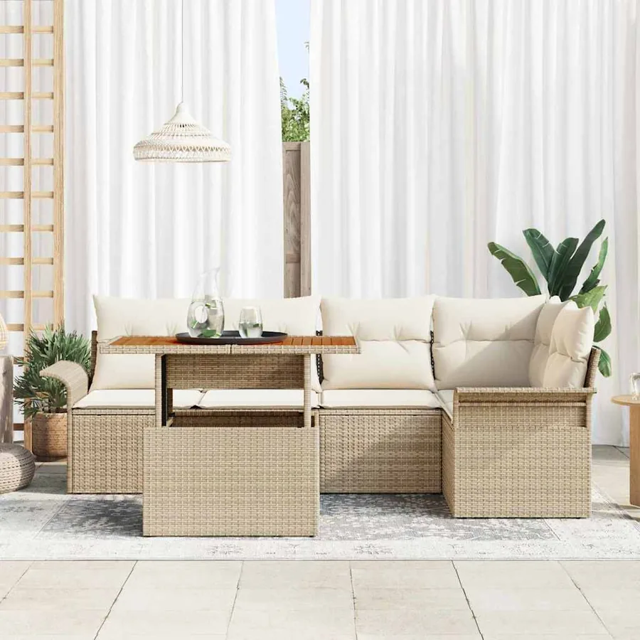 Ensemble de canapé de jardin 6 pcs Beige Poly rotin
