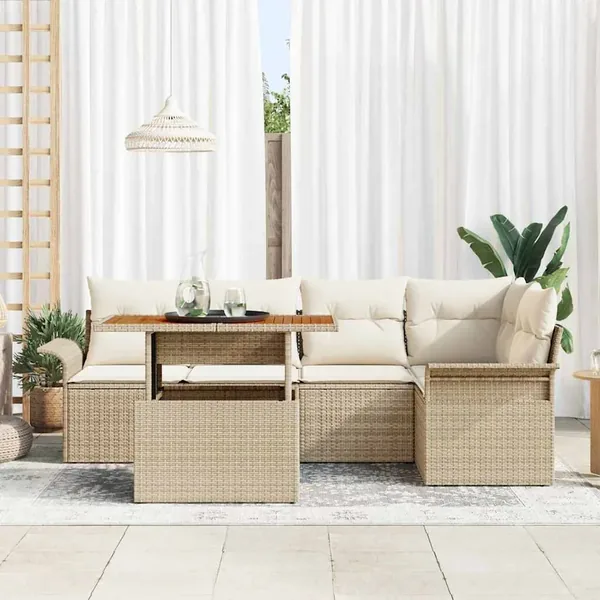 Ensemble de canapé de jardin 6 pcs Beige Poly rotin