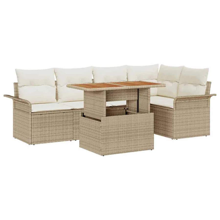 Ensemble de canapé de jardin 6 pcs Beige Poly rotin - 2
