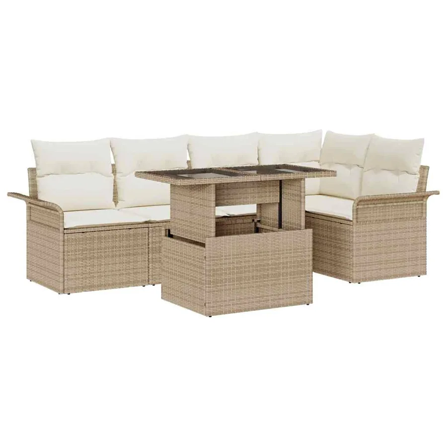 Ensemble de canapé de jardin 6 pcs Beige Poly rotin